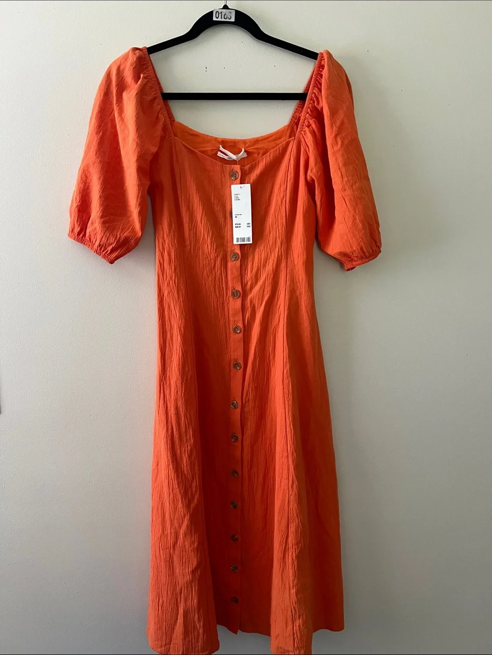 Urban Outfitters Orange Button-Front Dress with Puff Sleeves - Picture 6 of 7